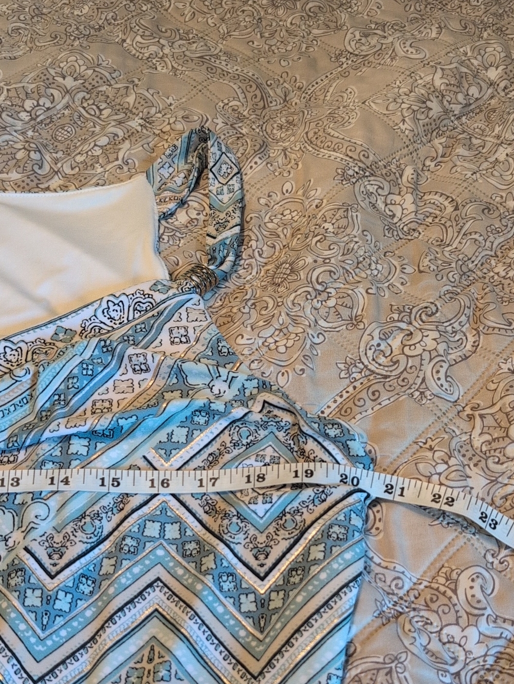 White House Black Market Blue and Cream Printed Mini Dress - Picture 6 of 8